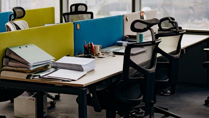 desks and armchairs in office